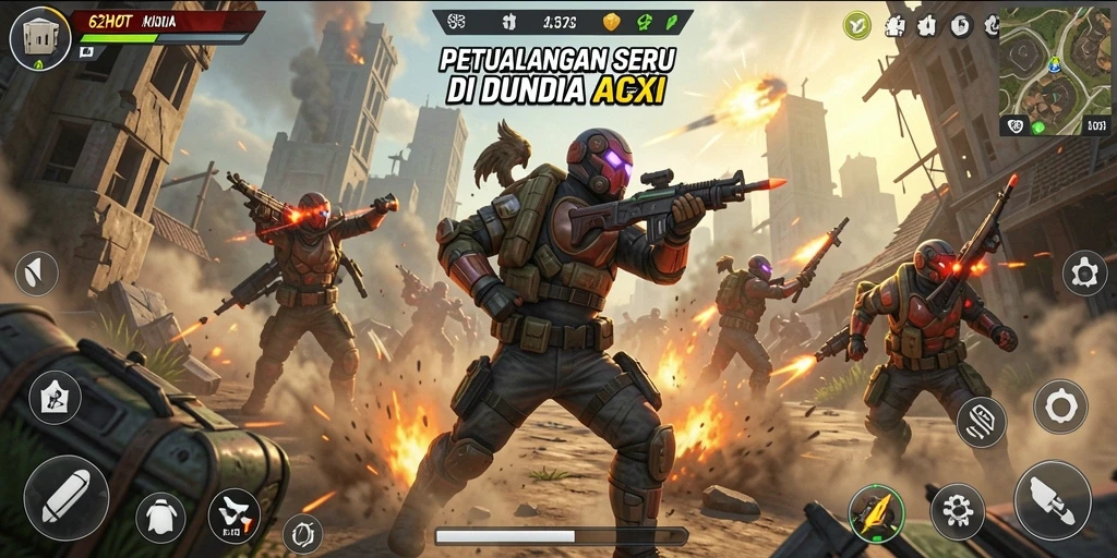 Screenshot gameplay 62HOT menampilkan aksi intens dan penuh tantangan.