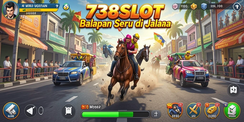 Tampilan gameplay 738SLOT yang mendebarkan dalam balapan motor racing.