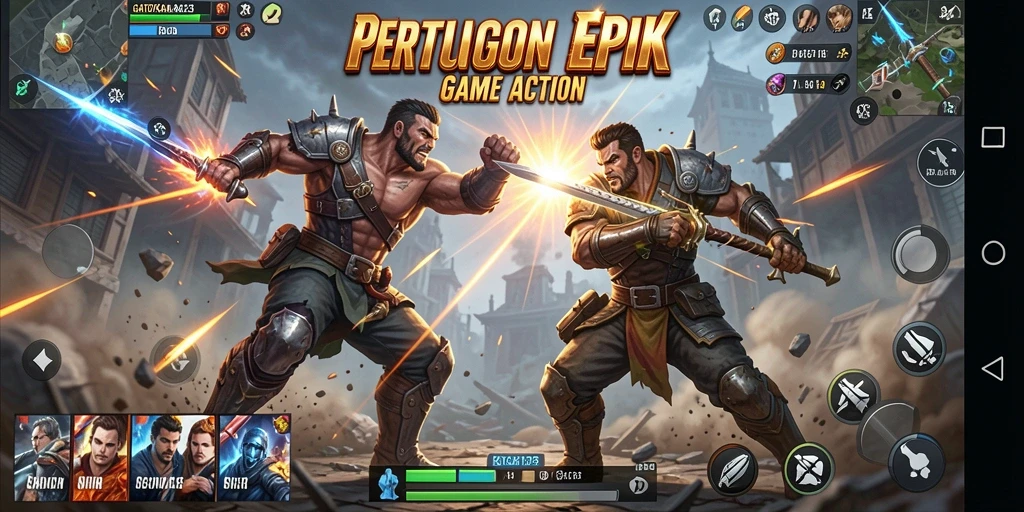 Tangkapan layar GATOTKACA123 yang menunjukkan pertarungan action yang mendebarkan.
