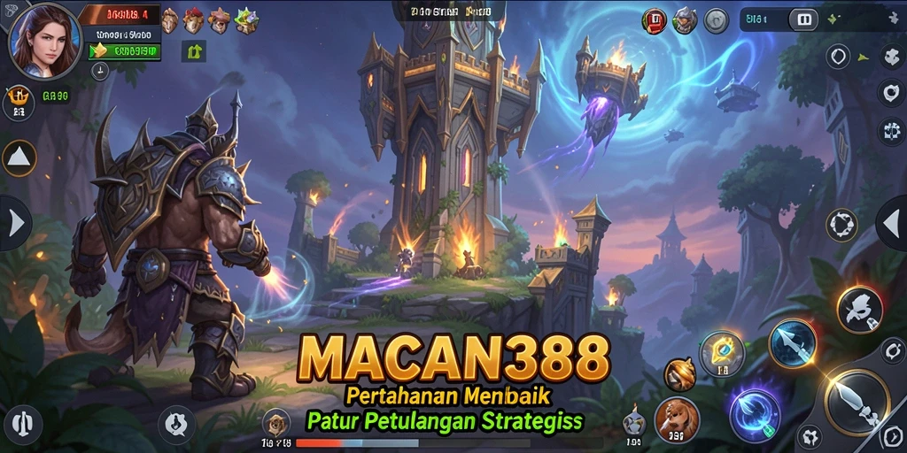 Screenshot utama dari gameplay Tower Defense yang intens di MACAN388.