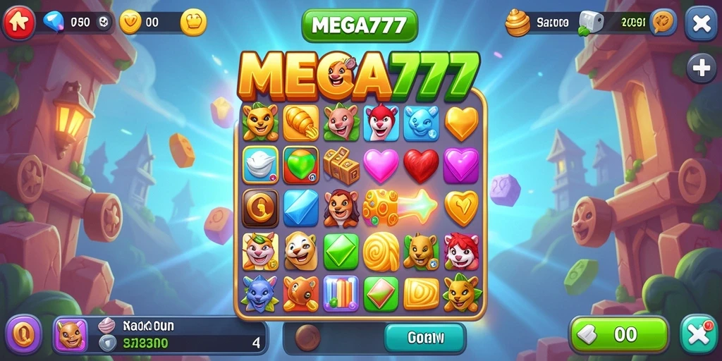 Tampilan gameplay menyenangkan dari MEGA777 yang menghadirkan tantangan Match-3.