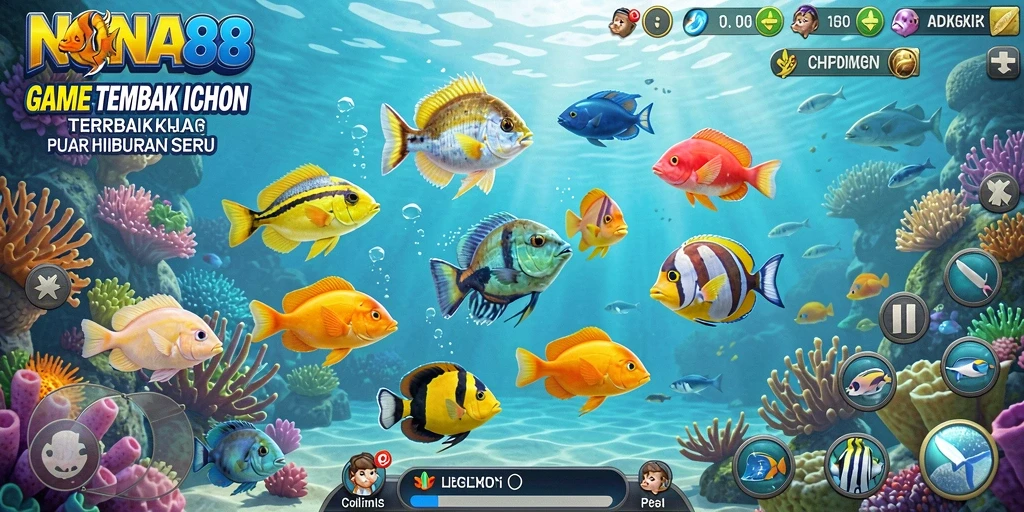 Gameplay seru NONA88 dengan berbagai ikan yang bisa ditembak.