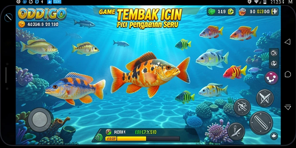 Tampilan gameplay ODDIGO yang penuh aksi menangkap ikan.