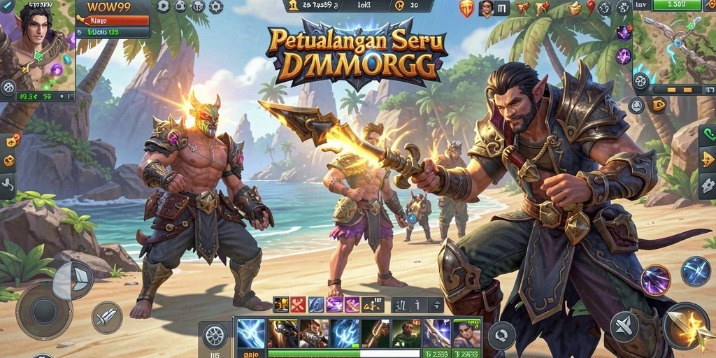 Tampilan gameplay dari WOW99 yang menampilkan aksi seru dalam pertempuran MMORPG.